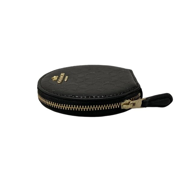 Auth COACH Signature Debossed Patent Leather Round Coin Purse - Black Coin Case - Picture 4 of 10